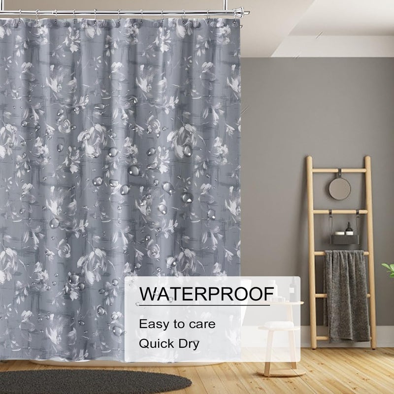 TIKABC Shower Curtain Liner, 4G PEVA Shower Liner, Plastic Waterproof Shower Curtains, with Grommet Holes and 3 Magnetic Weights(Peony Flower) - Image 3